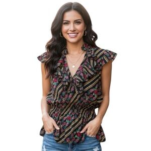 Fire Los Angeles Ruffled Sheer Floral Top size XSMALL